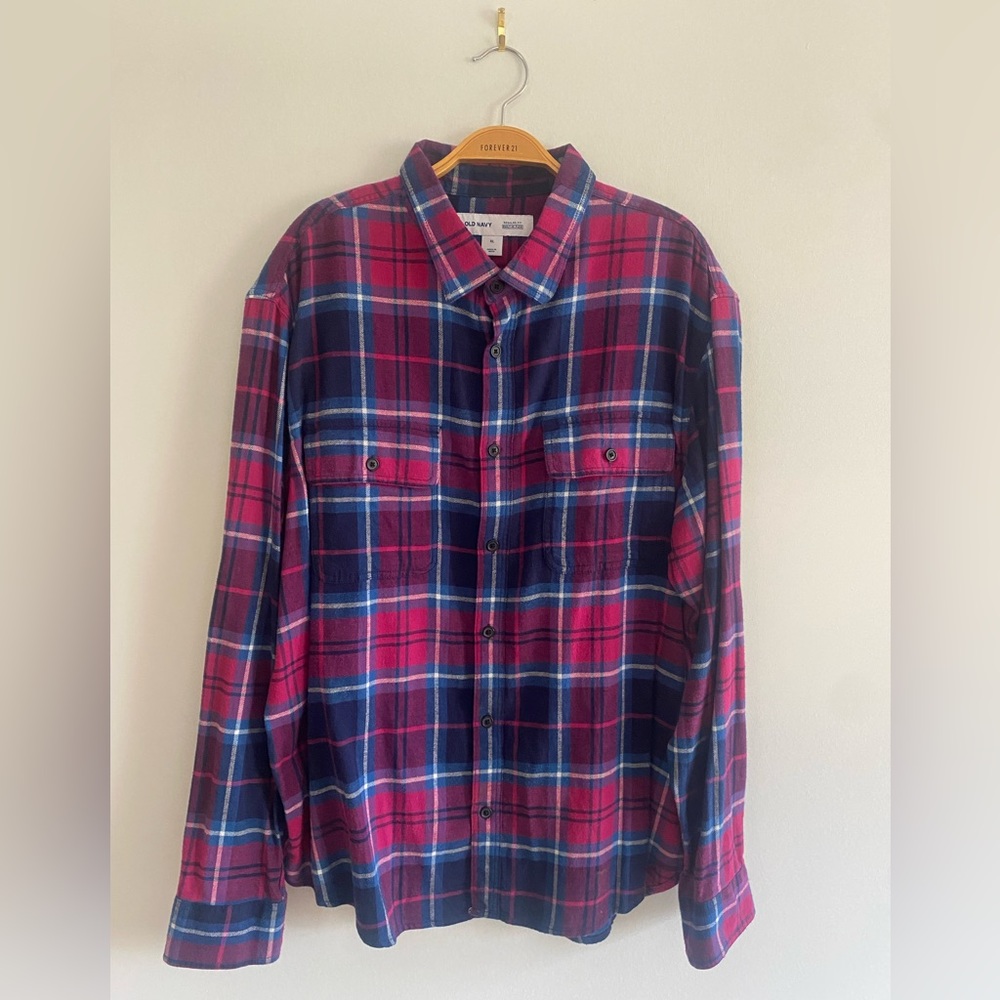 Old Navy Pink Blue and White Button Down